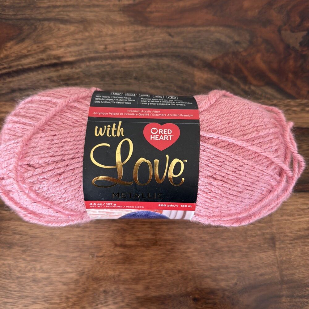 Red Heart With Love Metallic Yarn Rose Pink Sparkle Medium Weight #4 Acrylic 200